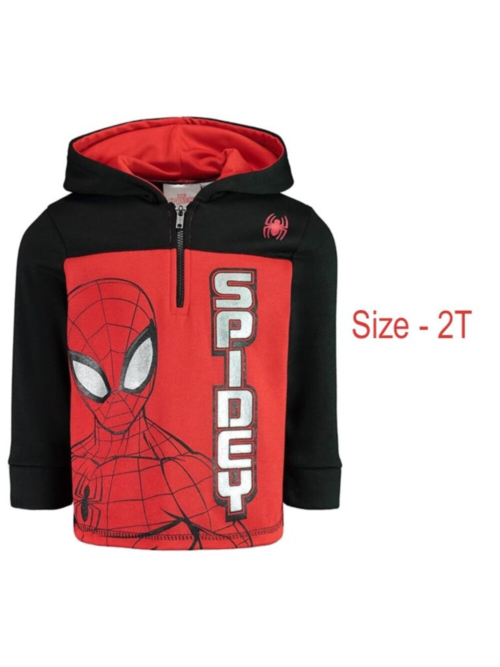 MARVEL Spider-Man Half Zip Hoodie Red Black Spidey Size 2T 29H87158P